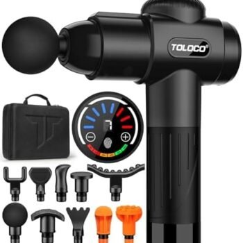 TOLOCO Massage Gun, Deep Tissue Back Massage for Athletes for Pain Relief, Percussion Massager with 10 Massages Heads & Silent Brushless Motor, Black Health & Household