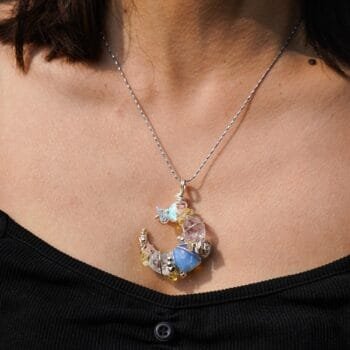 Wire Wrapped Crescent Moon Crystal Necklace|Handmade Boho Moonstone Pendant,Lunar Jewelry,Healing Gemstone,Spiritual Gift for Christmas