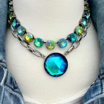 Fiji Layered with a Green Blue Pendant • 12mm Genuine Austrian Crystal Necklace