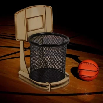 DIY Office Pen Holder Basketball Stand Pen Holder Basketball Fan Entertainment Wooden Basketball Stand Gift Pen Holder