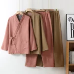 Spring/Autumn Yarn-dyed Cotton Double-layer Gauze Couple Pajamas Thin Kimonos Loose Loungewear Long Sleeves Trousers Sleepwear