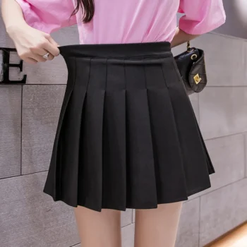 Women Pleated Tennis Skirt High Waist Mini Skirts With Shorts Girl Basic Casual School A-line Skater Skirts Korean White Black