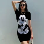 Summer Women Disney Minnie Mickey Mouse Bag Hip Skinny Mini Dress 2022 Sundress Sexy Bodycon Lady Club Short sleeve Dresses