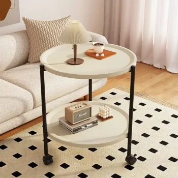 Double Layered Rolling Cart Small Table Movable Sofa Simple Bedside Table Corner Storage Rack End Tables Living Room Furniture
