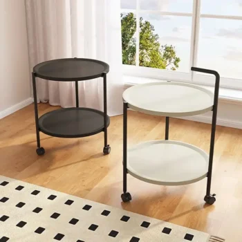 Double Layered Rolling Cart Small Table Sofa Simple Movable Bedside Table Corner Storage Rack End Tables Living Room Furniture