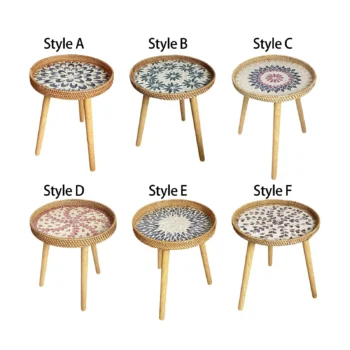 End Table Accent Table Rack Vintage Design Organizer Rattan Side Table NightStand for Farmhouse Room Indoor