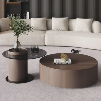 Italian minimalist solid wood round coffee table Home light luxury small-sized tea table Simple modern TV cabinet End Tables