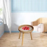 Rattan Side Table NightStand Plant Stand End Table for Garden Indoor Proch Living Room