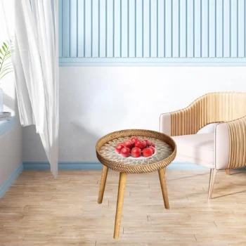 Rattan Side Table NightStand Plant Stand End Table for Garden Indoor Proch Living Room