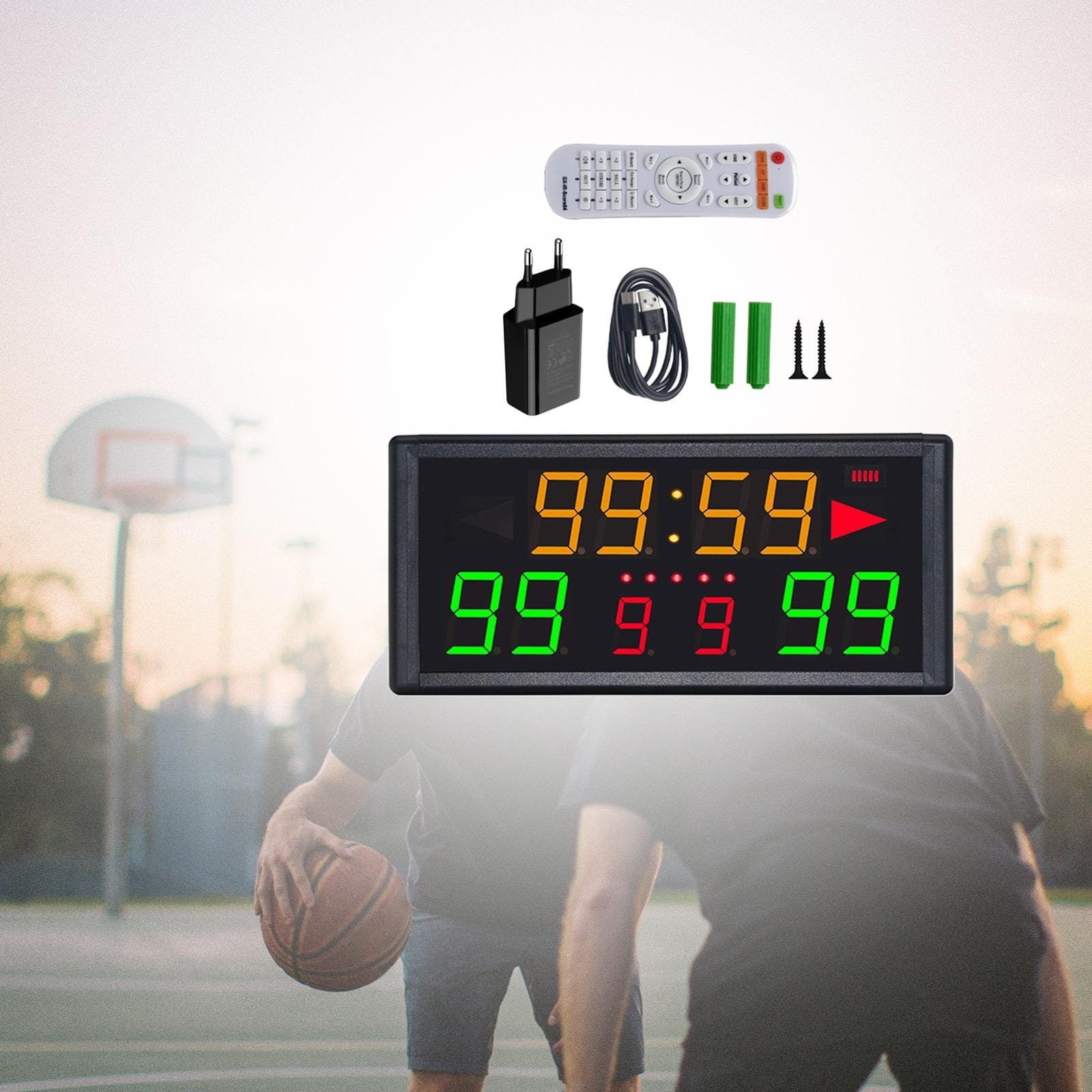 Digital Scoreboard 33ft to 49ft Control Distance Lightweight Portable Score Clock for Football Basketball Badminton Volleyball