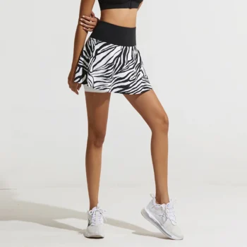Summer Female Tennis Workout Sports Skorts Zebra Printed Women's Golf Wear High Waist Yoga Fitness Short Skirts With Zip Pocket