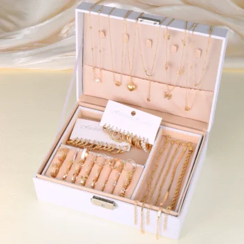 New 44 Pcs Boho Jewelry Sets for Women Fashion Vintage Heart Zircon Pearl Metal Earrings Necklaces Bracelets Ankles Rings Gifts