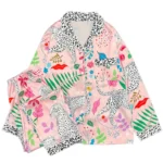 Europe America Money Leopard Sleepwear Spring Summer Pajama Sets Long Sleeves Long Shorts Splicing Lapel Advanced Sense Pijamas