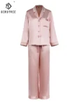 Birdtree 30MM 100%Mulberry Silk Pajamas Women Sleepwear Set Long Sleeve Two Pieces Lapel Girl Elegant Casual Nightwears S39606QM