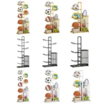 Basketball Storage Rack Vertical Metal Basketball Organizer Sports Ball Storage Stand with Basket Garage Organizer