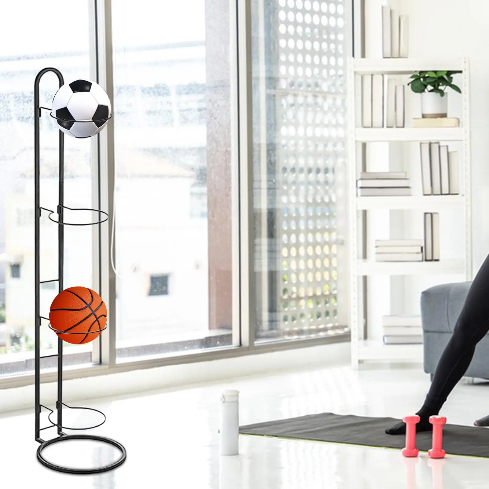 Basketball Storage Shelf Football Holder Rack Freestanding 4 Tier Ball Rack