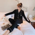 2022 Women's Pajamas Two-piece Long-sleeved Trousers Victoria's Secret Embroidery Suits Home Clothes Silk Sleepwear Set