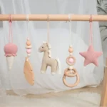 3/4Pcs/Set Nordic Cartoon Baby Wooden Rabbit Ear Toy Pendant Gym Fitness Rack Ornament Toddler Infant Room Decorations