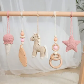 3/4Pcs/Set Nordic Cartoon Baby Wooden Rabbit Ear Toy Pendant Gym Fitness Rack Ornament Toddler Infant Room Decorations