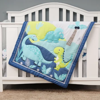 3 pcs Baby Crib Bedding Set dinosaures for boys hot sale including quilt, crib sheet, crib skirt