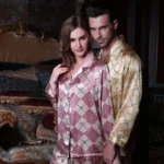 Brand Real Silk Couple Pajama Two-Piece Printed 100% Silk Sleepwear Female Male Spring Autumn Long-Sleeved Pyjama Sets YE2065