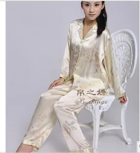 The new large code long-sleeved home furnishing service 100% silk women's two piece set
