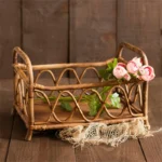 Newborn Photography Basket Handmade Idyllic Retro Small Rattan Bed Baby Photography Props Furniture for Photo Shoot Accessories