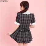 kf-S47e31f3c9ce1416f9b10c515966484c8j-Japanese-Style-Gothic-Y2k-Lolita-Plaid-Rhinestone-Bow-Dress-Shorts-Set-Sweet-Women-Puff-Short-Sleeve
