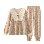 kf-Se182a48ea0b847a5a56512e13f2ad7c6i-French-Vintage-Rose-Pajamas-Women-Cotton-Home-Clothes-Loose-Long-Sleeves-Pijama-Sexy-Mujer-V-Neck