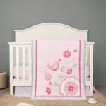 3Pcs Embroidered Bird Baby Crib Bedding Set for Boys Girls Nursery Set cuna para bebe (Baby Comforter Fitted Sheet Crib Skirt)