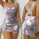 kf-S0059b9b9454b4eb486bc072b29f1c5b1A-Mini-Dress-Pajama-Skirt-Hello-Kitty-Sexy-Dresses-Off-Shoulder-Bow-Knot-Satin-Surface-Womens-Fashion