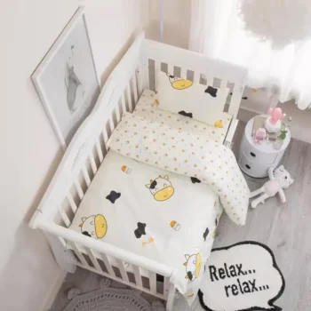With Filler Baby Infant Baby Bedding Set Cotton Print Newborns Elephants Bedroom Bed Cot Linens 5PCS Duvet Sheet Pillow