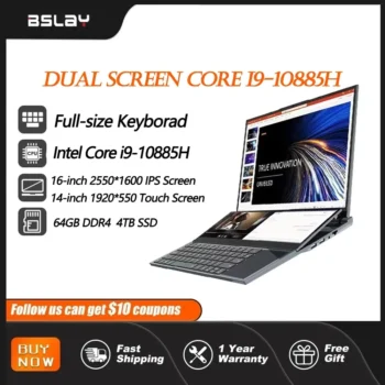 Intel Core i9-10885H 16.1+14.1 Inch Dual Screen 64GB DDR4 4TB SSD Touchpad HD Camera 8 Cores 16 Threads 5GHz Gaming Laptop