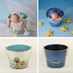 Retro Doodle Iron Bucket Newborn Photography Props For Baby Photoshoot Posing Basket Boy Girl Studio Bebe Fotografia Accesorios