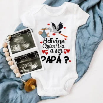 Guess Who Is Going To Be Dad Print Baby Romper Pregnancy Announcement Clothes Newborn Jumpsuit Infant Reveal Bodysuit for Daddy