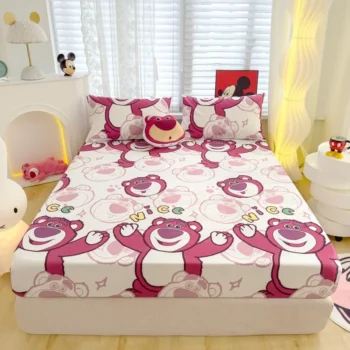 Disney Stitch Cartoon Mickey Pooh Skin Friendly Printed Sheets Mattress Protector Non-Slip Sheets Children's Bedding