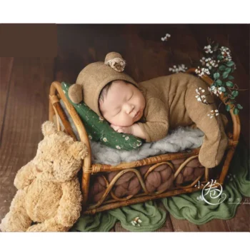 Baby Photography Basket Handmade Idyllic Retro Small Rattan Bed Newborn Photography Props Furniture Take Photo Background Props