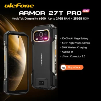 【2024 New】Ulefone Armor 27T Pro 5G Rugged Phone 10600mAh Smartphone Android 14 50MP+64MP Night Camera 6.78" Up to 24GB RAM+256GB