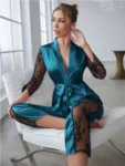 kf-S560c3cf7bf6a4e46a7b610c9a0df67d30-Women-s-Satin-Pajamas-Set-Gorgeous-Sleeve-Top-with-Pant-Contrast-Lace-Lounge-Wear-Hollow-Out