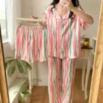 kf-S56600d2c8e19469c8fa8672fe93393fck-New-Women-s-Pajamas-Three-Piece-Ladies-Sleepwear-Set-Stripe-V-Neck-Design-Elegant-Loose-Korea