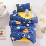 3pcs Cartoon Cotton Crib Linen Kit Baby Coral Fleece Bedding Set Includes Pillowcase Bed Sheet Duvet Cover Without Filler CP11