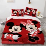 Red Disney Mickey Minnie Mouse Bedding Set Double King Comforter Cover Sets Bedclothes Bed Linen Girls Boys Couple Wedding Gifts