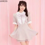 kf-S47e31f3c9ce1416f9b10c515966484c8j-Japanese-Style-Gothic-Y2k-Lolita-Plaid-Rhinestone-Bow-Dress-Shorts-Set-Sweet-Women-Puff-Short-Sleeve
