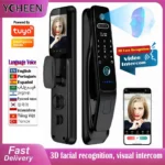 Visual Intercom 3D Face Recognition Digital Smart Door Lock with Tuya Wifi Home Waterproof Fingerprint Code Multilingual Voice