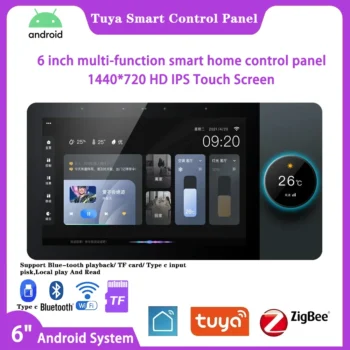 6 Inch Tuya Smart Home Central Control Panel Touch Screen Knob Adjustment Support Voice Control Zigbee Gateway Hub