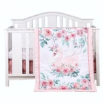 Soft Baby Bedding Set for Baby Girls Cute Baby Crib Set Nursery Bedding Essential 3Piece Comforter Fitted Sheet Crib Skirt