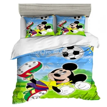 Disney Green Blue Mickey Minnie Mouse Bedding Set Twin Queen King Size Duvet Cover Comforter Cover Pillowcases Year Gift