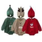0-24M Newborn Baby Christmas Rompers Custom Print Name Solid Cotton Christmas Tree Santa Claus Deer Costume For Xmas Pajamas