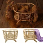 Large Baby Twins Bed Newborn Photography Props Bed Sturdy Retro Bamboo Crib Wooden Basket Bed Newborn Photo Posing Furniture