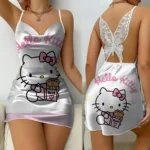 kf-S0059b9b9454b4eb486bc072b29f1c5b1A-Mini-Dress-Pajama-Skirt-Hello-Kitty-Sexy-Dresses-Off-Shoulder-Bow-Knot-Satin-Surface-Womens-Fashion